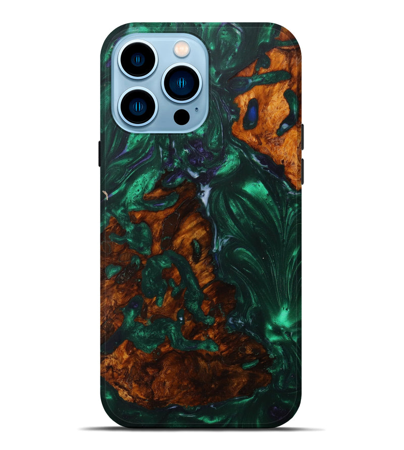 iPhone 14 Pro Max Wood+Resin Live Edge Phone Case - Alissa (Dark Green, 610662)