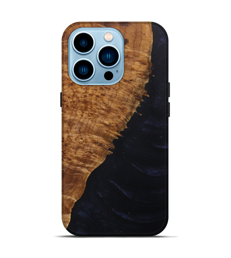 iPhone 14 Pro Wood+Resin Live Edge Phone Case - Benny (Pure Black, 610316)