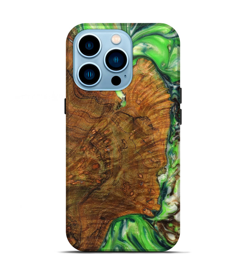 iPhone 14 Pro Wood+Resin Live Edge Phone Case - Brandee (Green, 630116)
