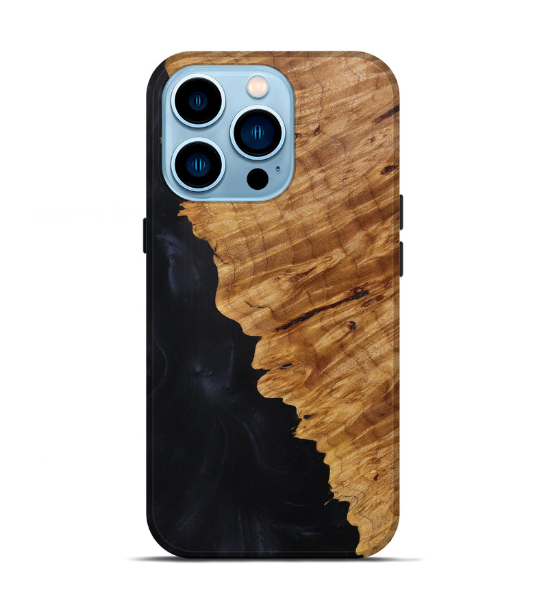 iPhone 14 Pro Wood+Resin Live Edge Phone Case - Gigi (Pure Black, 613370)