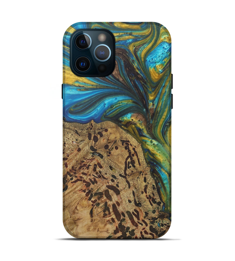 iPhone 12 Pro Wood+Resin Live Edge Phone Case - Abel (Teal & Gold, 577470)