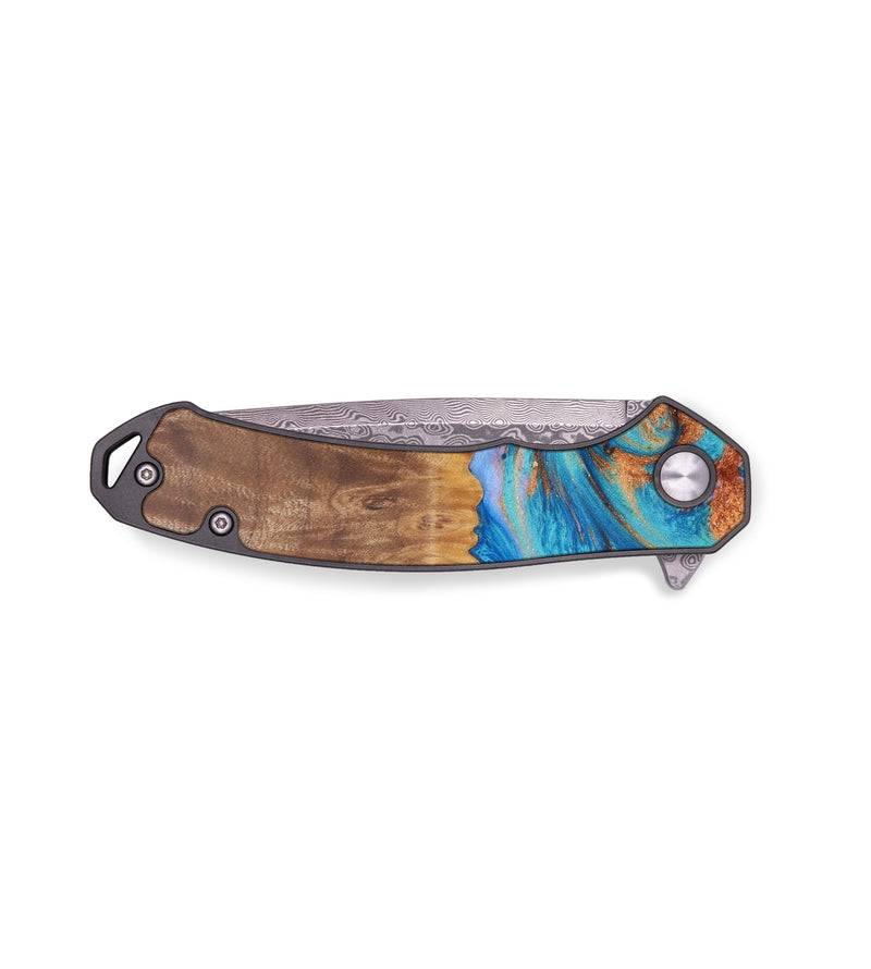 EDC Wood+Resin Pocket Knife - Barrett (Teal & Gold, 645160)