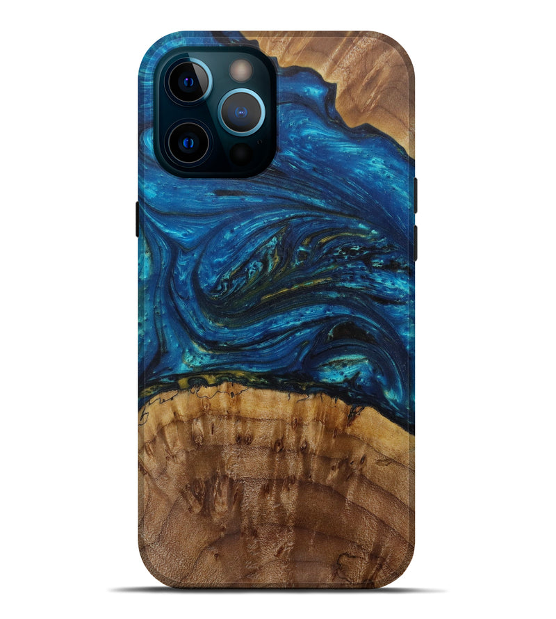iPhone 12 Pro Max Wood+Resin Live Edge Phone Case - Codi (Teal & Gold, 587779)