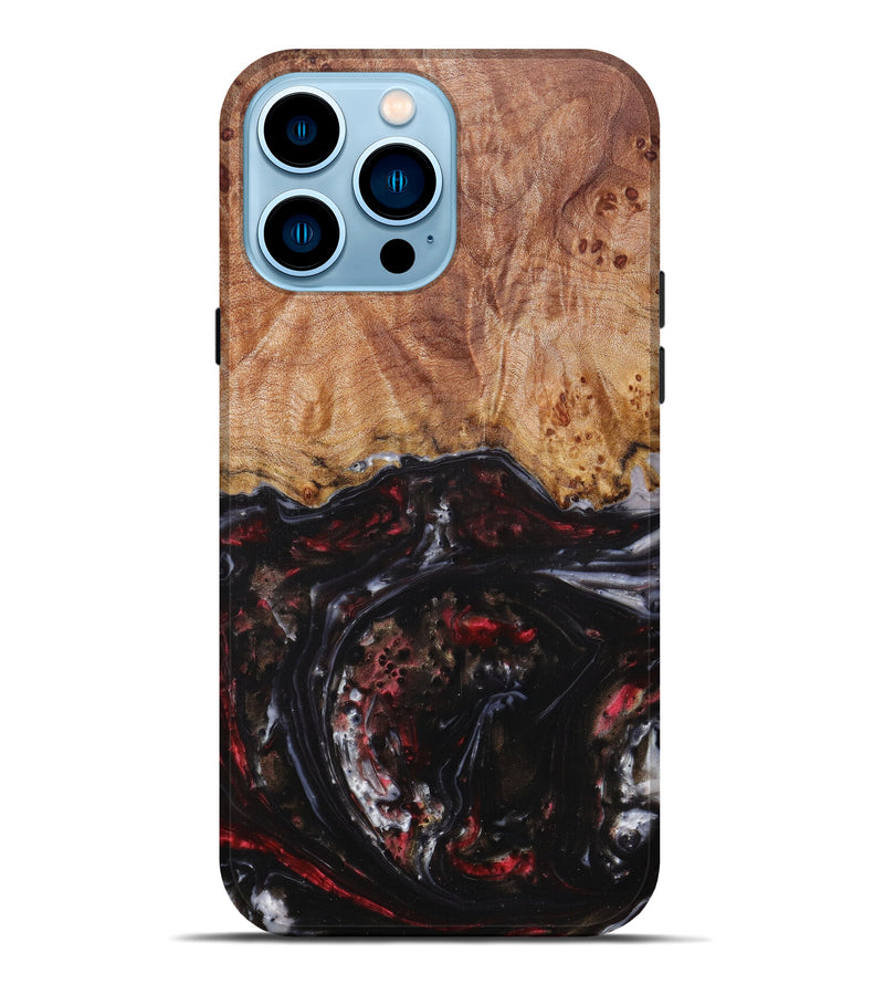 iPhone 14 Pro Max Wood+Resin Live Edge Phone Case - Ivona (Dark Red, 607193)