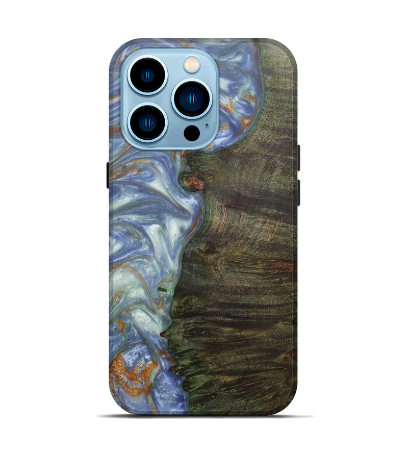 iPhone 14 Pro Wood+Resin Live Edge Phone Case - Amalle (Light Blue, 598624)