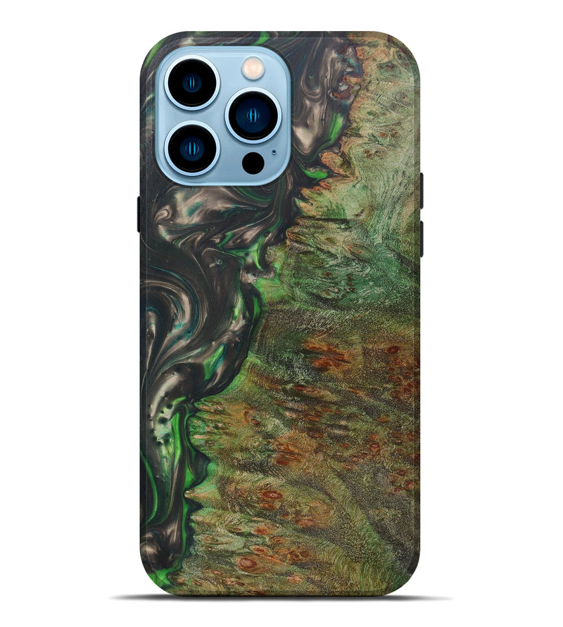 iPhone 14 Pro Max Wood+Resin Live Edge Phone Case - Miah (Green, 623564)