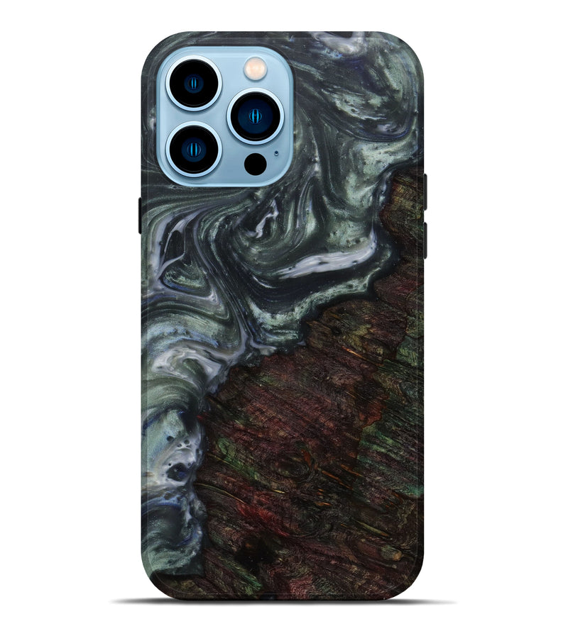 iPhone 14 Pro Max Wood+Resin Live Edge Phone Case - Maylynn (Dark Green, 585225)
