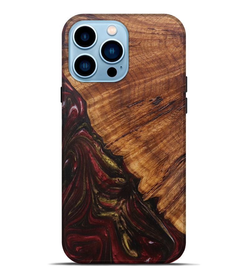 iPhone 14 Pro Max Wood+Resin Live Edge Phone Case - Tarrah (Dark Red, 592346)