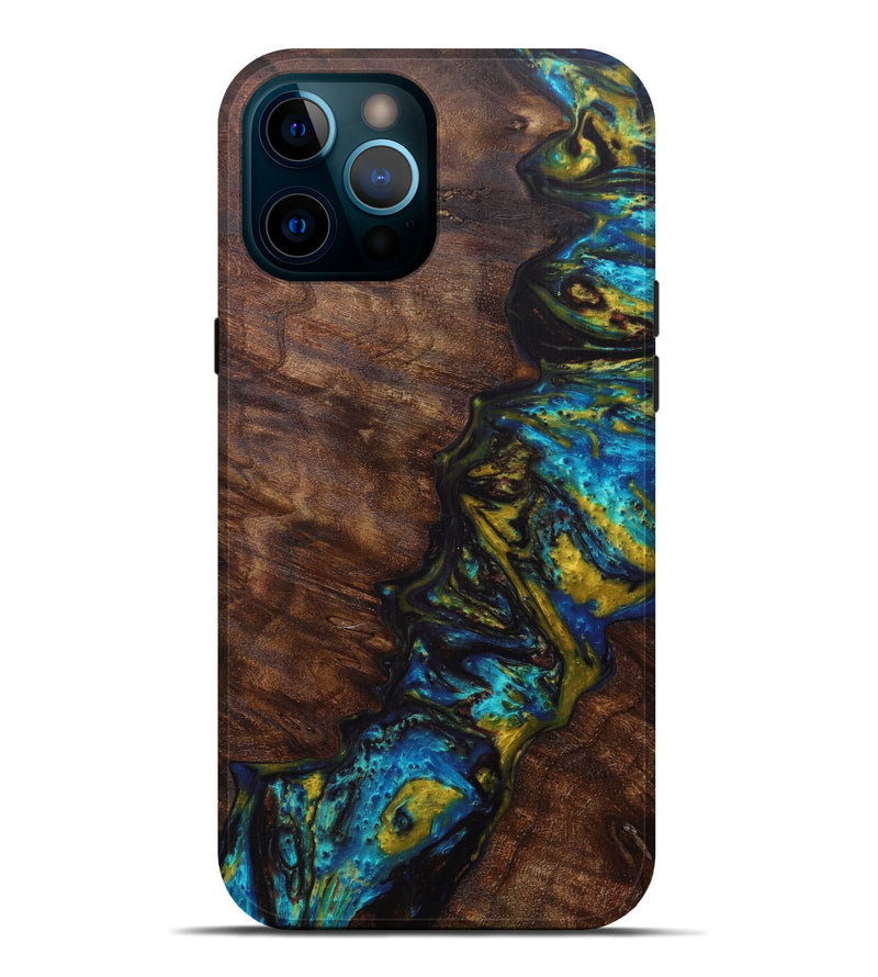 iPhone 12 Pro Max Wood+Resin Live Edge Phone Case - Kathy (Teal & Gold, 596312)
