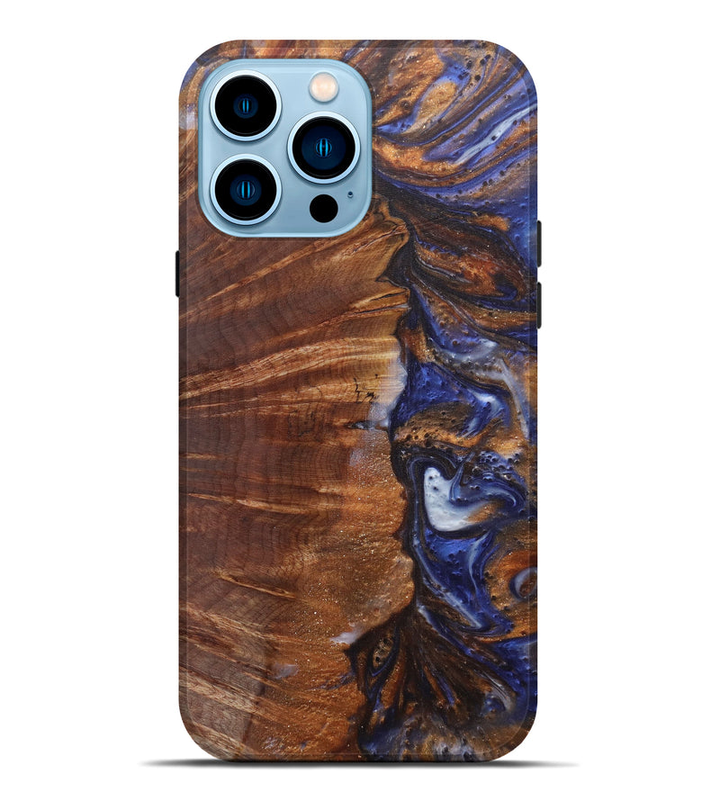 iPhone 14 Pro Max Wood+Resin Live Edge Phone Case - Mireielle (Dark Blue, 593307)
