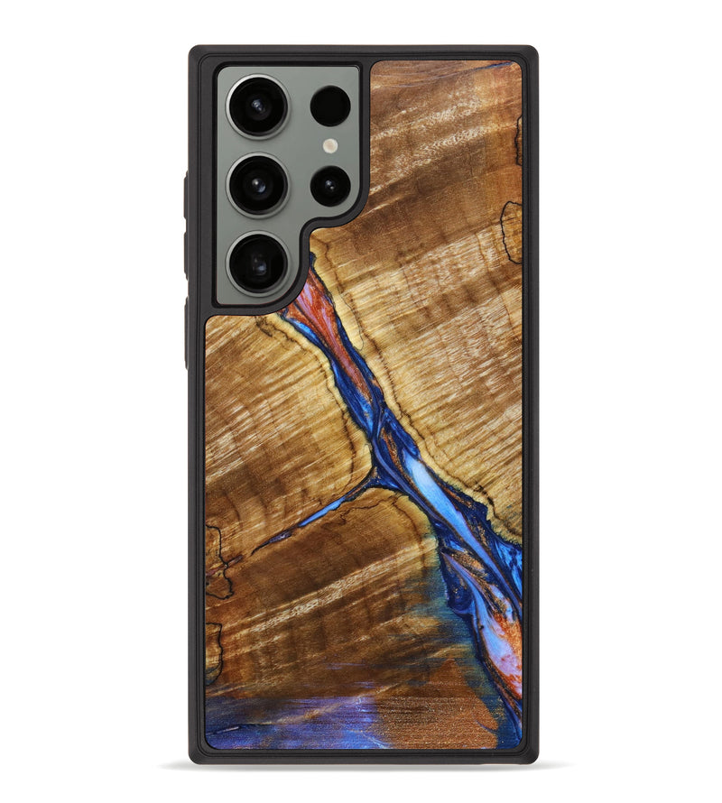 Galaxy S23 Ultra Wood+Resin Phone Case - Amari (Teal & Gold, 638854)