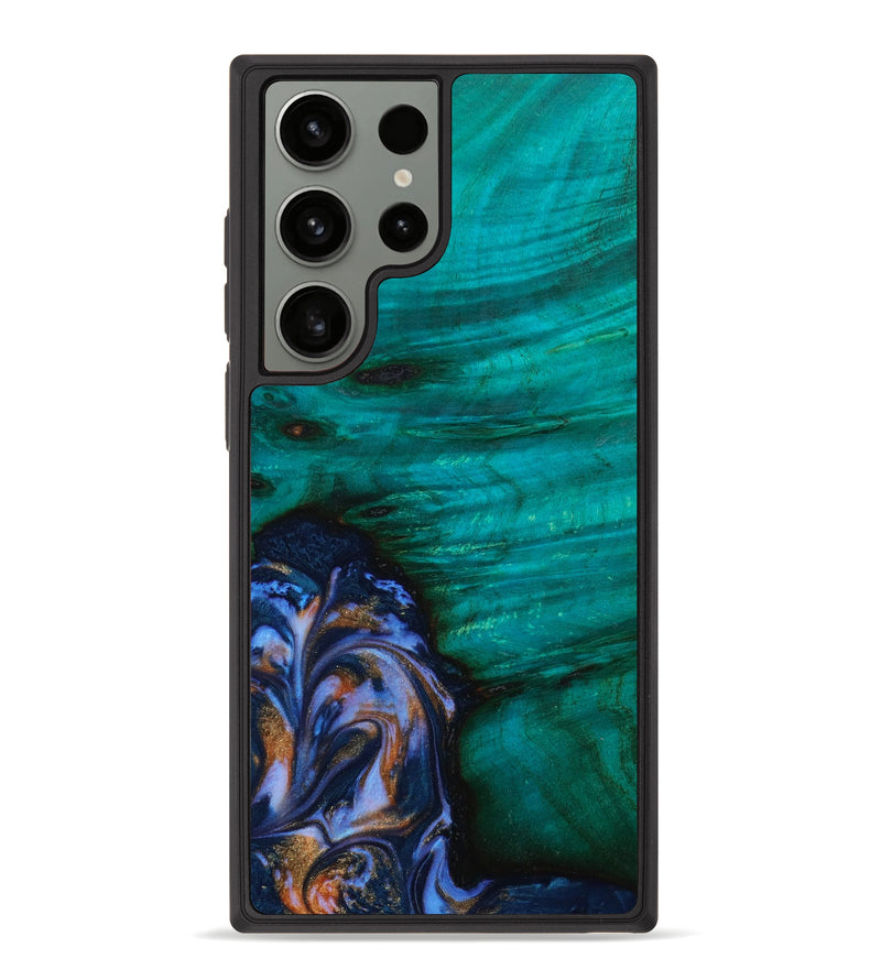 Galaxy S23 Ultra Wood+Resin Phone Case - Dahlia (Teal & Gold, 642990)