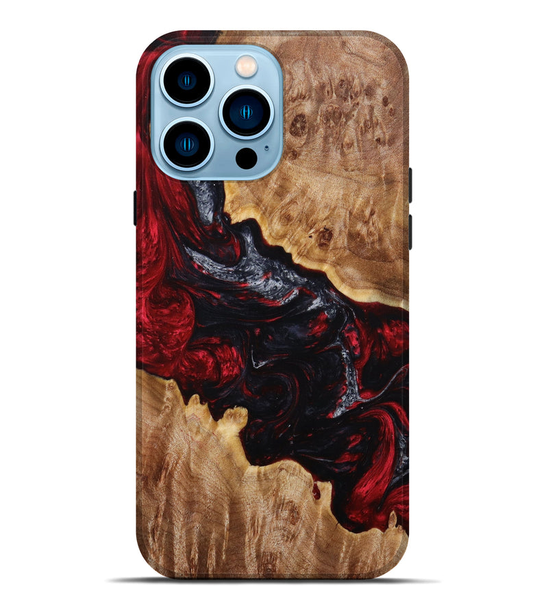iPhone 14 Pro Max Wood+Resin Live Edge Phone Case - Esteban (Red, 641137)
