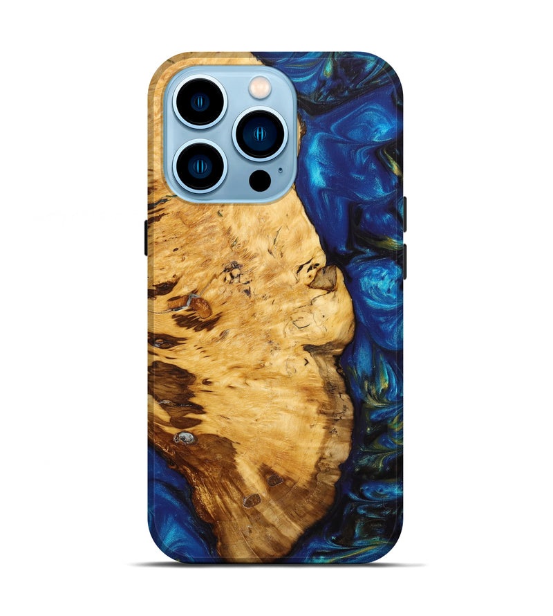 iPhone 14 Pro Wood+Resin Live Edge Phone Case - Clyde (Teal & Gold, 637181)