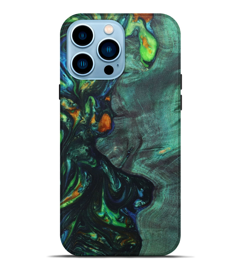 iPhone 14 Pro Max Wood+Resin Live Edge Phone Case - Madyson (Green, 631394)