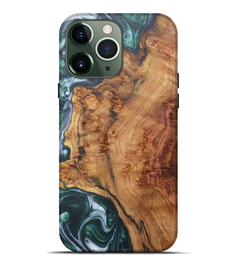 iPhone 13 Pro Max Wood+Resin Live Edge Phone Case - Cindy (Dark Green, 607113)