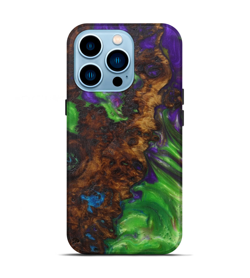 iPhone 14 Pro Wood+Resin Live Edge Phone Case - Beau (Dark Green, 594783)