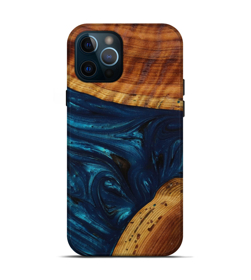 iPhone 12 Pro Wood+Resin Live Edge Phone Case - Preston (Teal & Gold, 644471)
