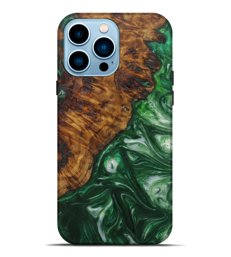 iPhone 14 Pro Max Wood+Resin Live Edge Phone Case - Bonny (Dark Green, 591384)