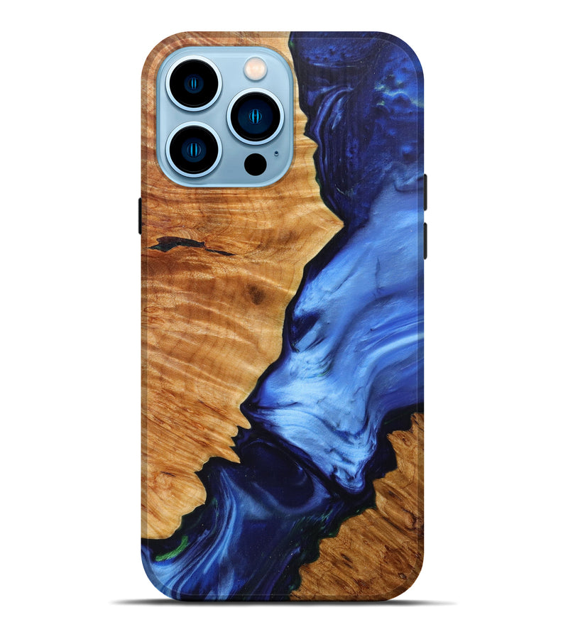 iPhone 14 Pro Max Wood+Resin Live Edge Phone Case - Candide (Dark Blue, 597304)
