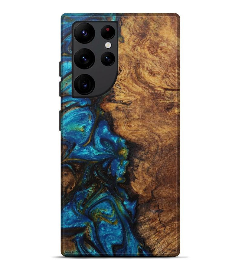 Galaxy S22 Ultra Wood+Resin Live Edge Phone Case - Gwendolen (Teal & Gold, 582816)