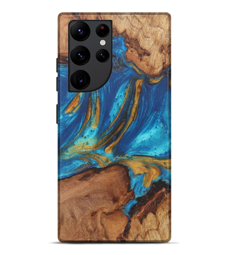 Galaxy S22 Ultra Wood+Resin Live Edge Phone Case - Eben (Teal & Gold, 577475)