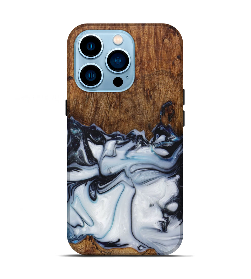 iPhone 14 Pro Wood+Resin Live Edge Phone Case - Tristin (Black & White, 619492)