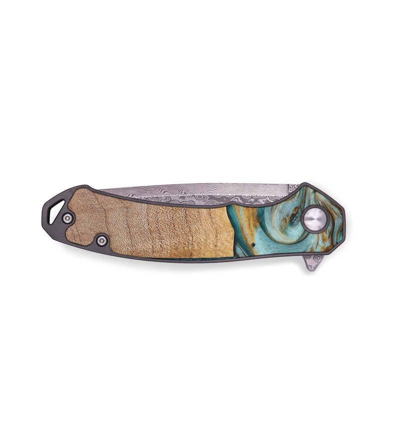EDC Wood+Resin Pocket Knife - Frances (Teal & Gold, 644096)