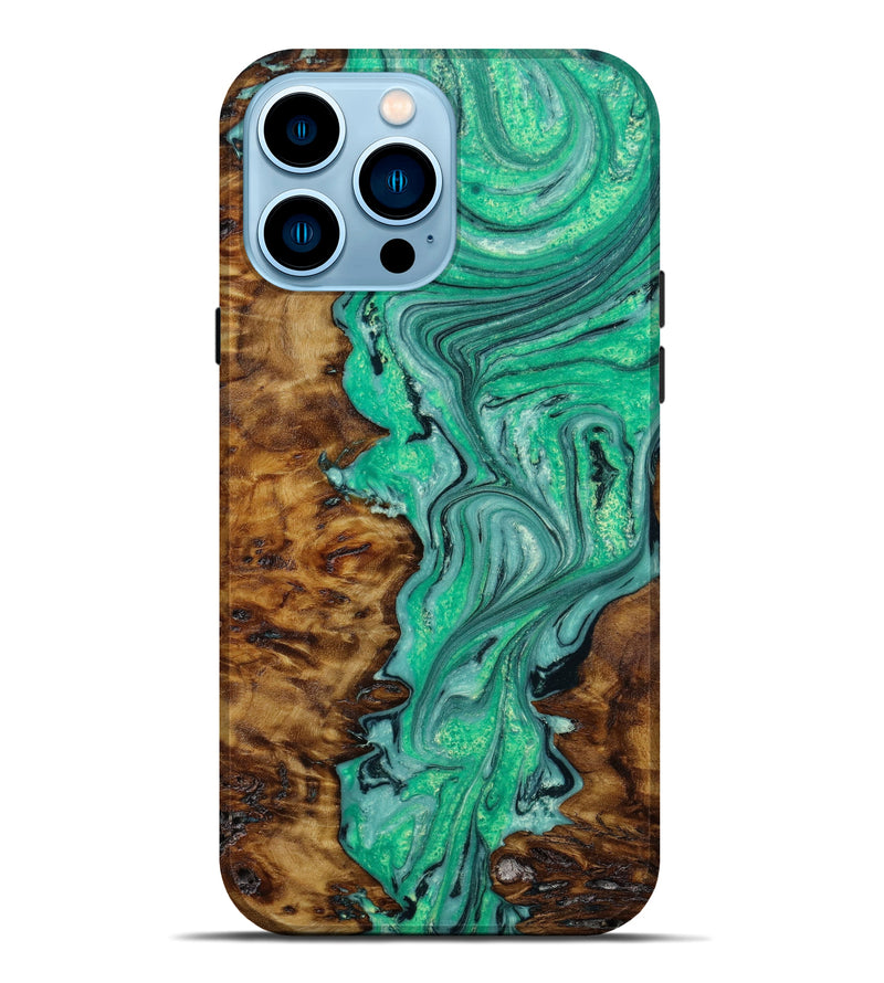 iPhone 14 Pro Max Wood+Resin Live Edge Phone Case - Florence (Green, 646315)
