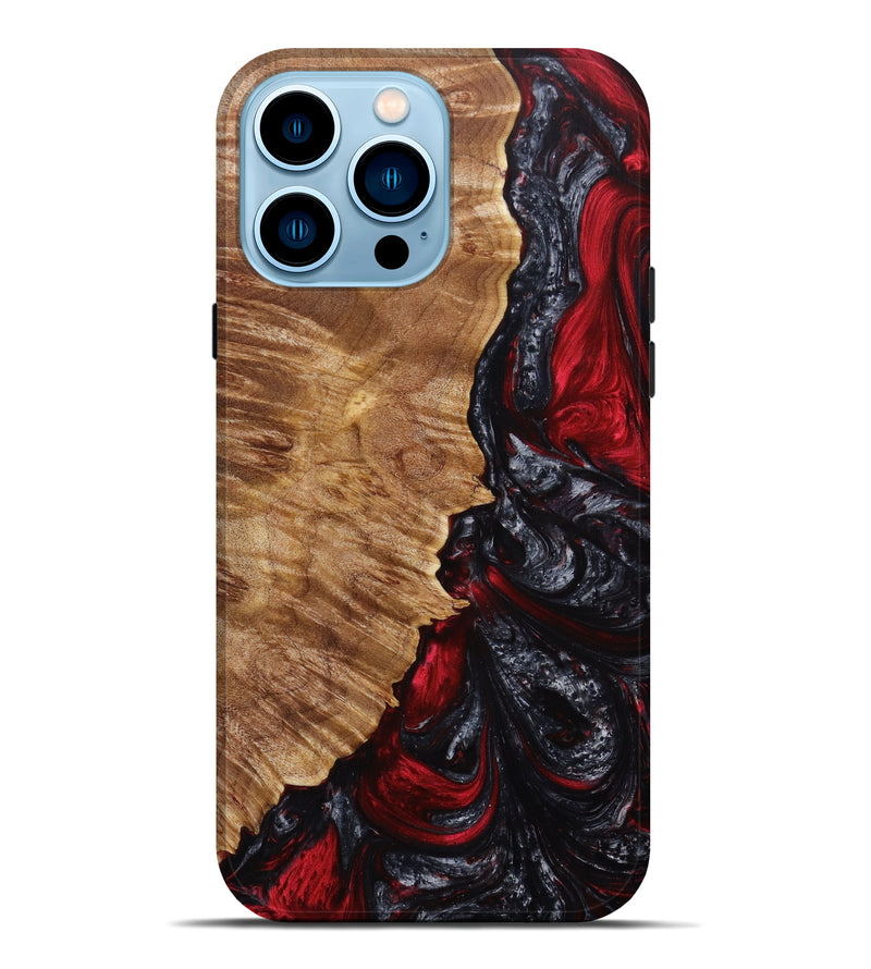 iPhone 14 Pro Max Wood+Resin Live Edge Phone Case - Keri (Red, 641147)