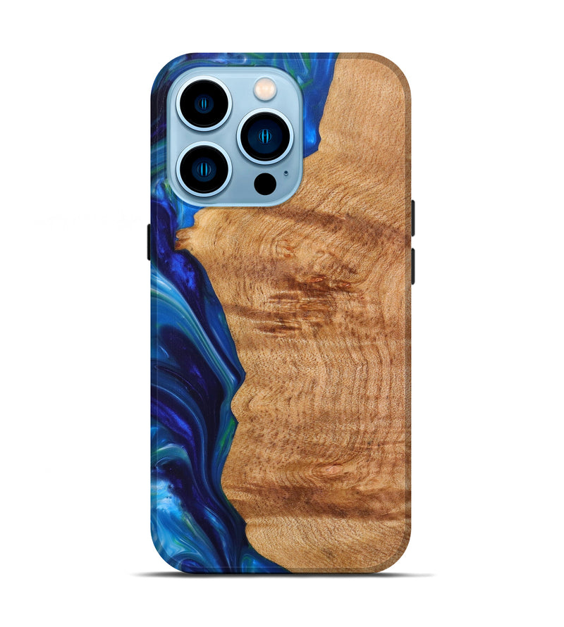 iPhone 14 Pro Wood+Resin Live Edge Phone Case - Kenadie (Blue, 624540)