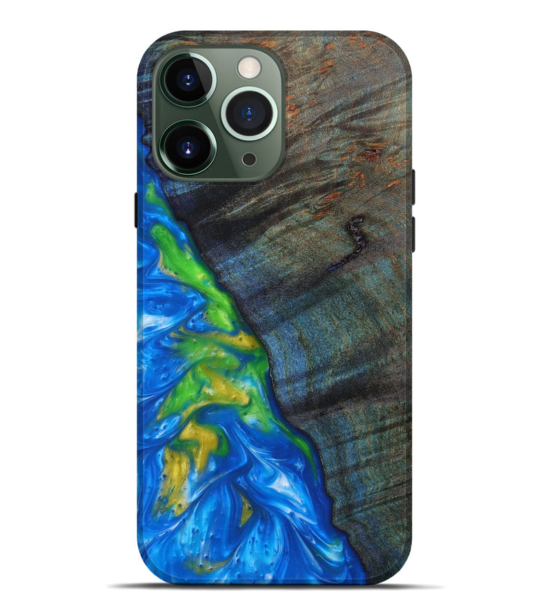 iPhone 13 Pro Max Wood+Resin Live Edge Phone Case - Gianna (Blue, 633290)