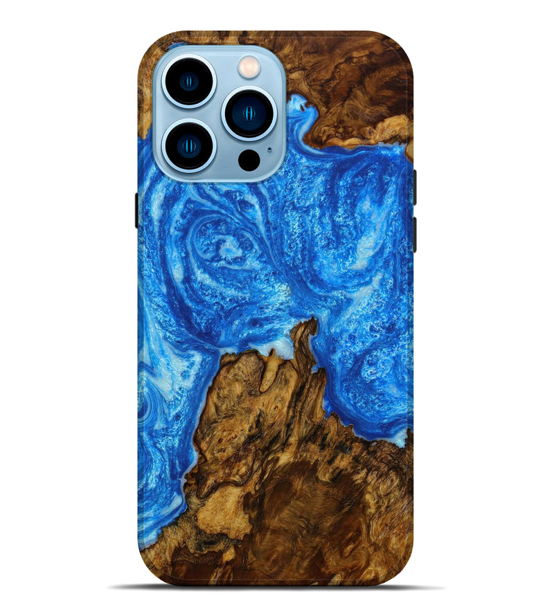 iPhone 14 Pro Max Wood+Resin Live Edge Phone Case - Ariana (Blue, 648198)