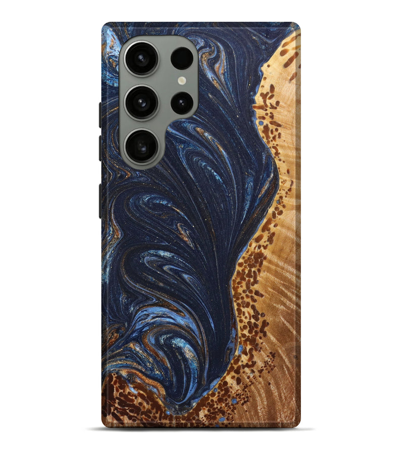 Galaxy S23 Ultra Wood+Resin Live Edge Phone Case - Ellen (Teal & Gold, 645790)