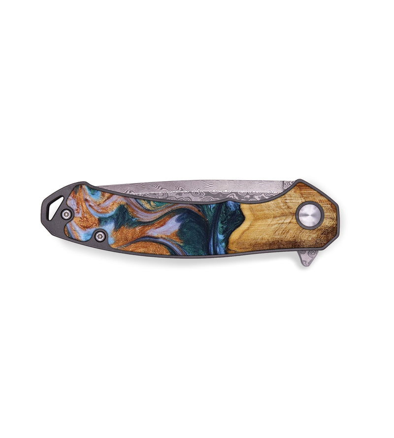 EDC Wood+Resin Pocket Knife - Destinee (Teal & Gold, 641470)