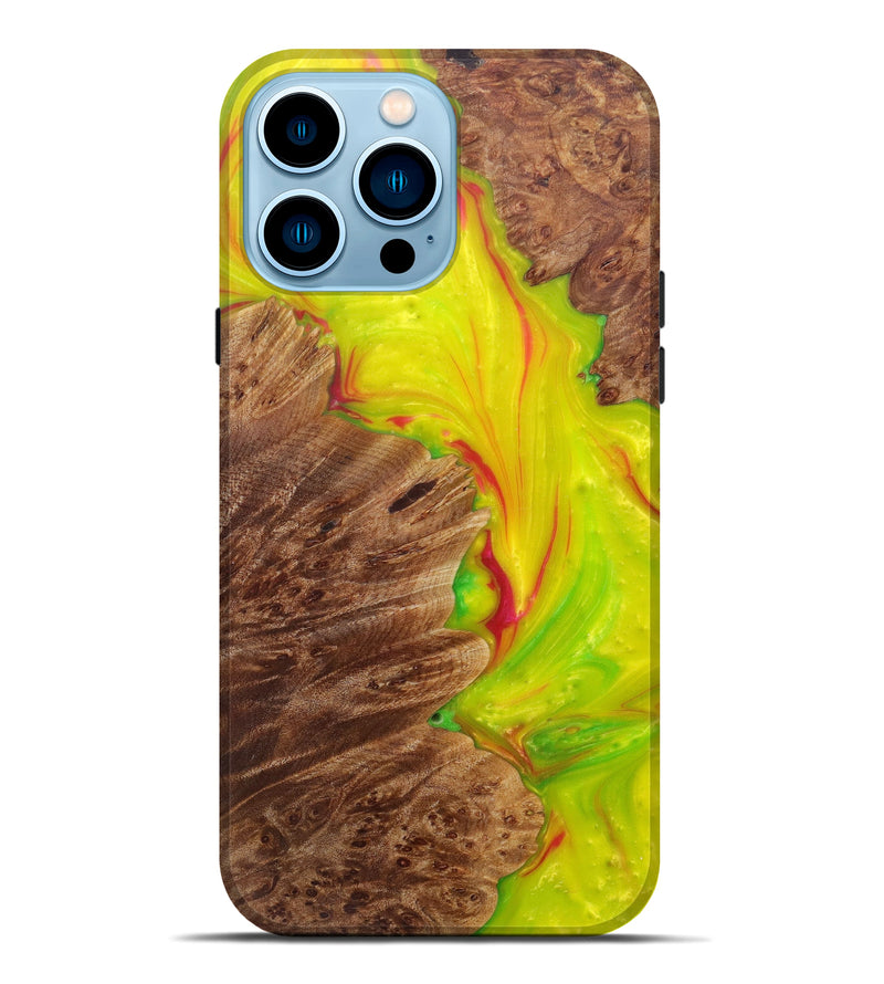 iPhone 14 Pro Max Wood+Resin Live Edge Phone Case - Ajay (Dark Green, 599177)