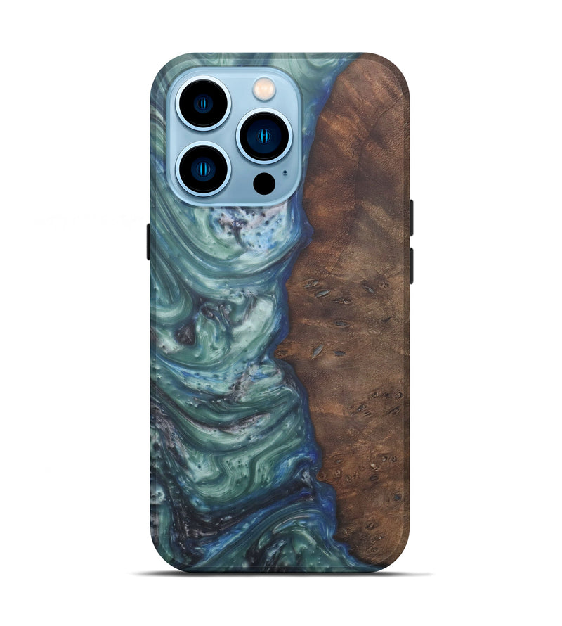iPhone 14 Pro Wood+Resin Live Edge Phone Case - Kay (Dark Green, 594770)