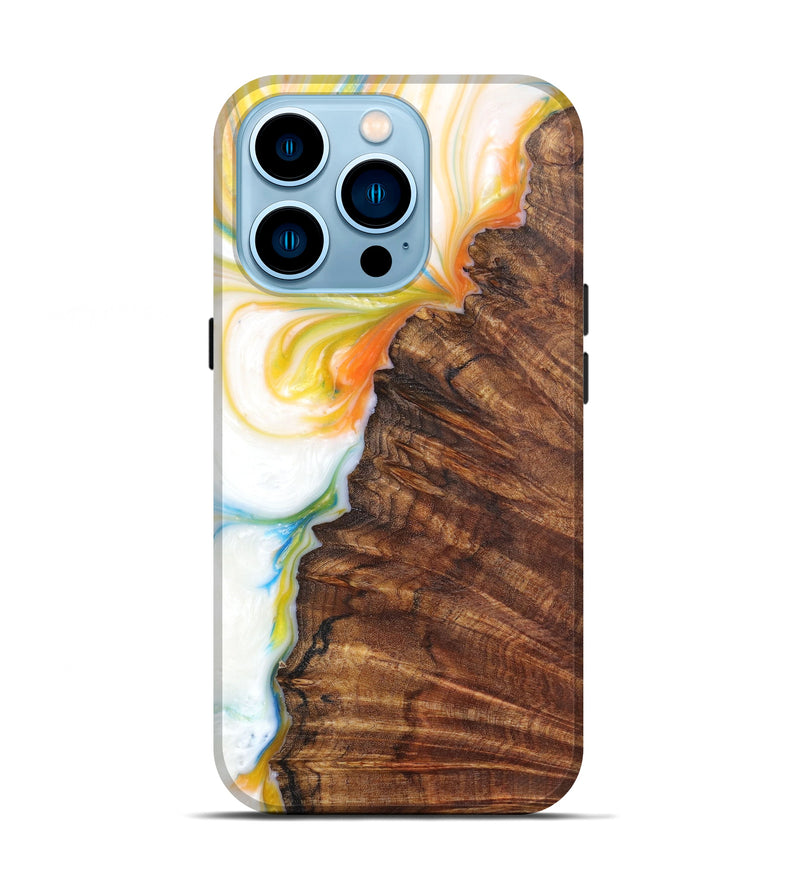 iPhone 14 Pro Wood+Resin Live Edge Phone Case - Spiros (Light Blue, 606839)