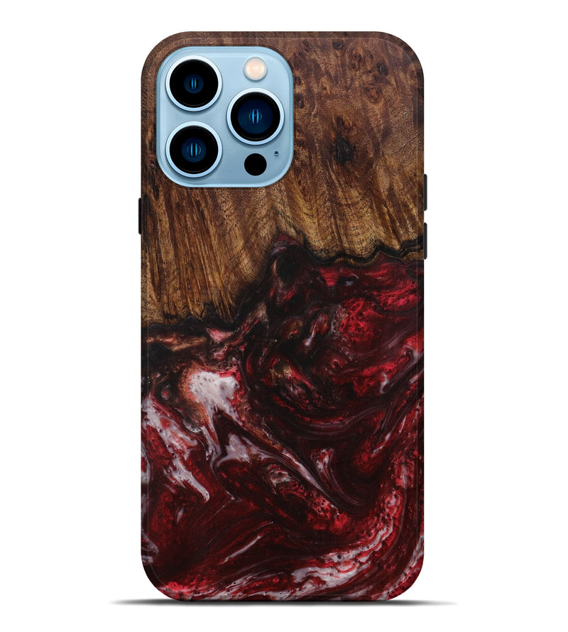 iPhone 14 Pro Max Wood+Resin Live Edge Phone Case - Aila (Dark Red, 594193)