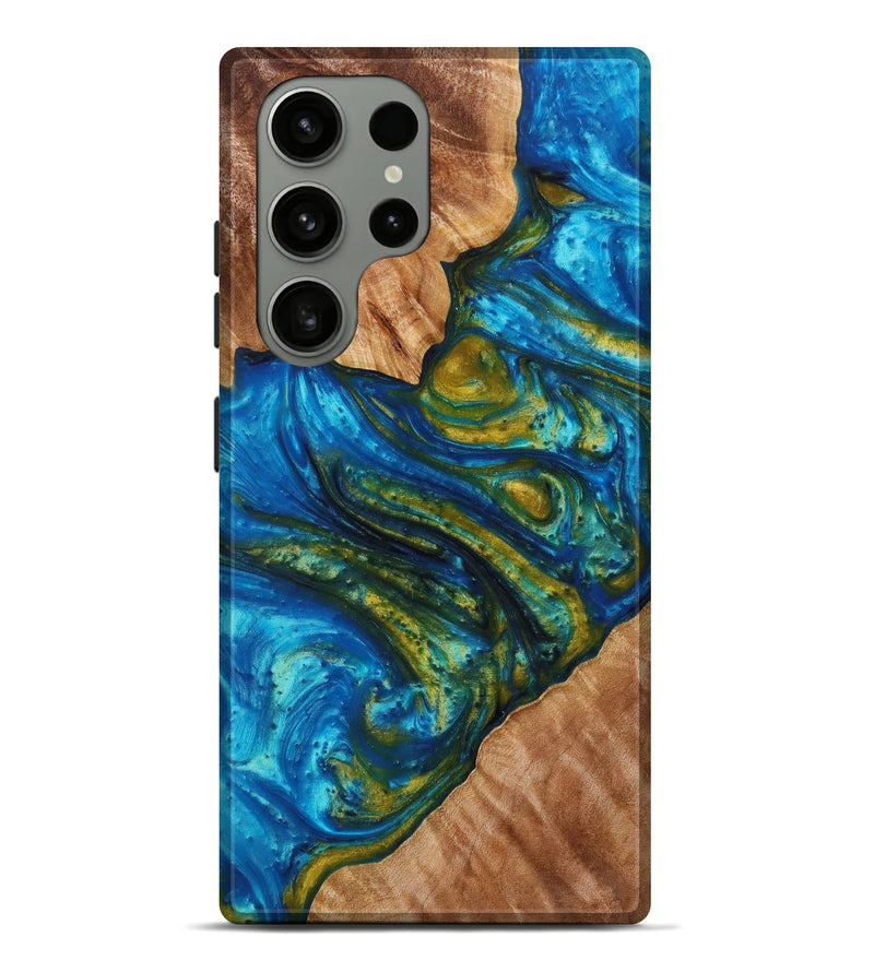 Galaxy S23 Ultra Wood+Resin Live Edge Phone Case - Zena (Teal & Gold, 622947)