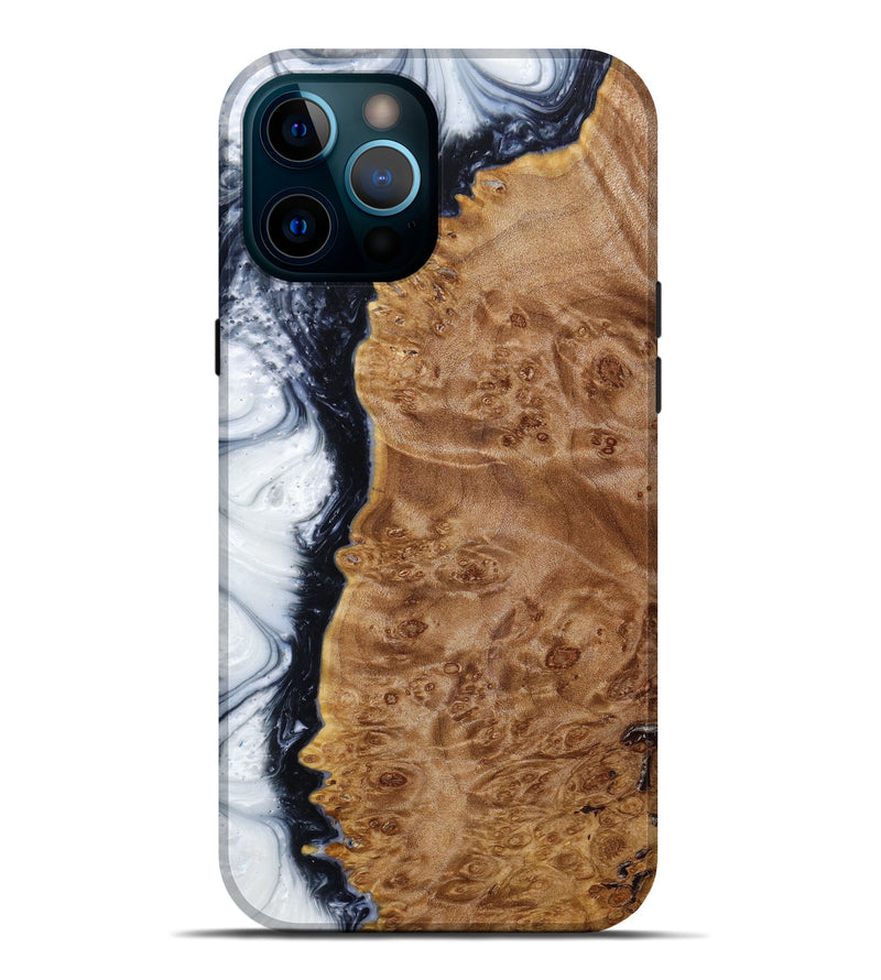 iPhone 12 Pro Max Wood+Resin Live Edge Phone Case - Arsenio (Black & White, 623129)