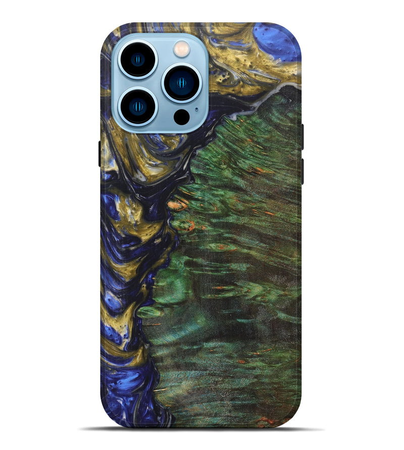 iPhone 14 Pro Max Wood+Resin Live Edge Phone Case - Yasir (Blue, 616726)
