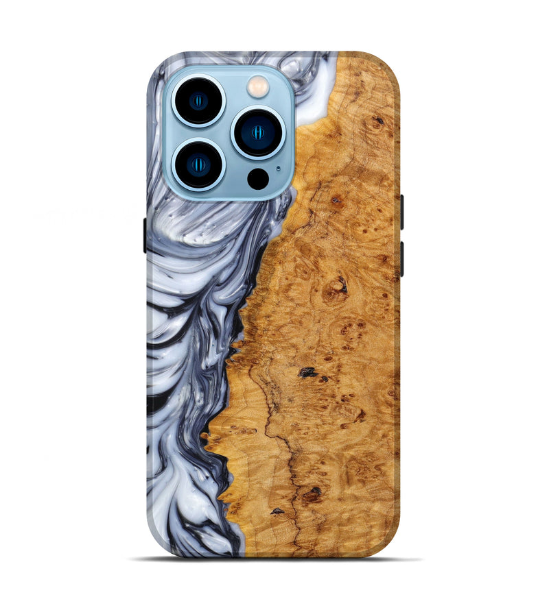 iPhone 14 Pro Wood+Resin Live Edge Phone Case - Tatia (Black & White, 633076)