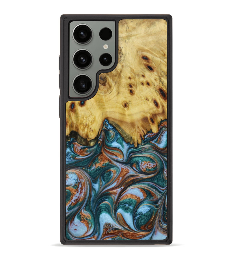 Galaxy S23 Ultra Wood+Resin Phone Case - Lakisha (Teal & Gold, 648608)