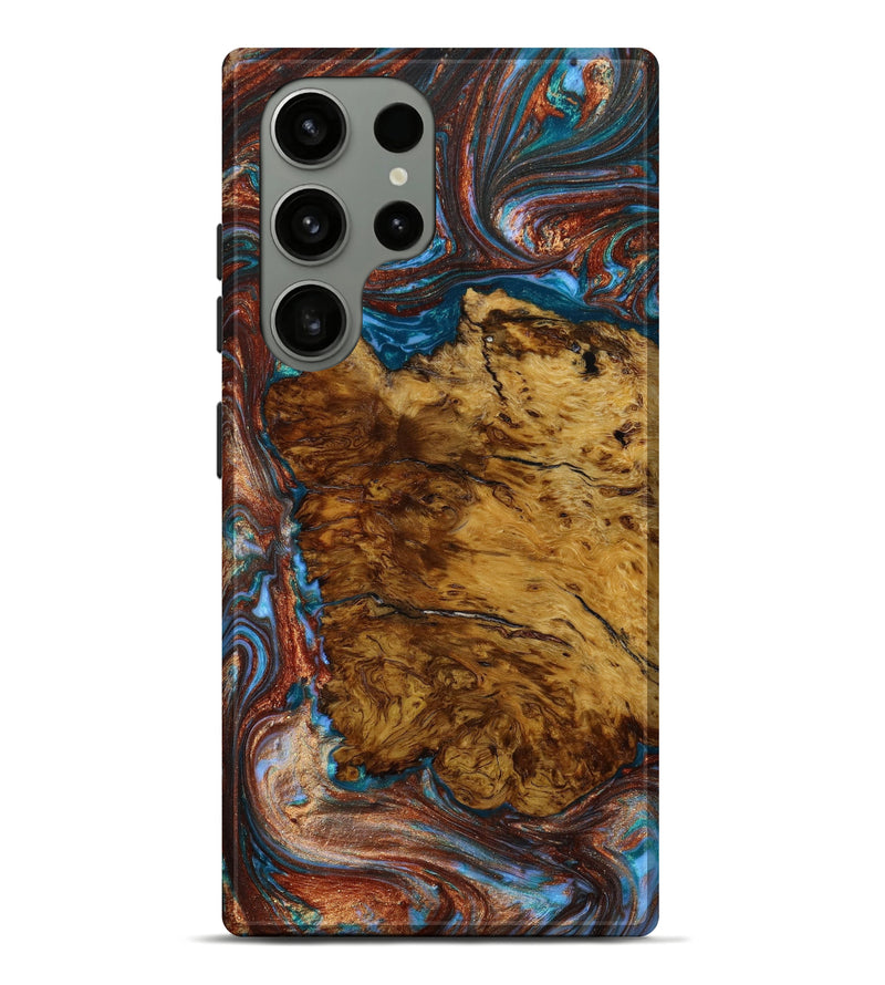 Galaxy S23 Ultra Wood+Resin Live Edge Phone Case - Orlando (Teal & Gold, 646523)