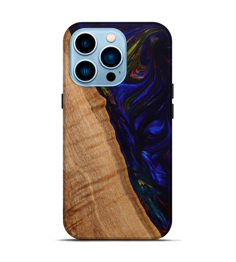 iPhone 14 Pro Wood+Resin Live Edge Phone Case - Shana (Blue, 642871)