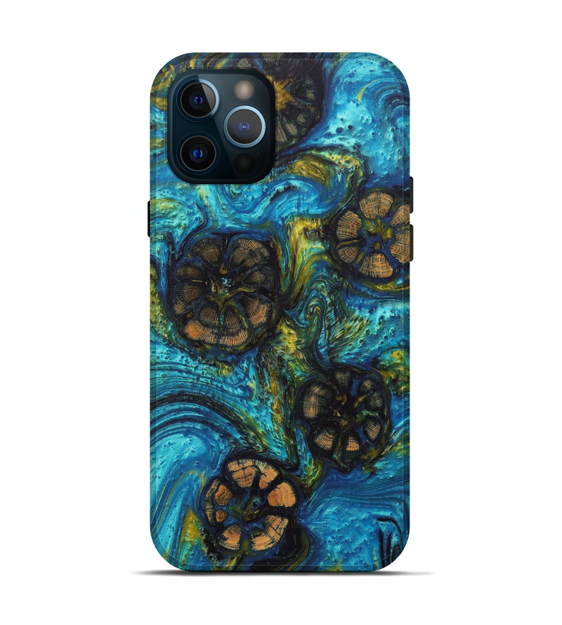 iPhone 12 Pro Wood+Resin Live Edge Phone Case - Tania (Teal & Gold, 603724)
