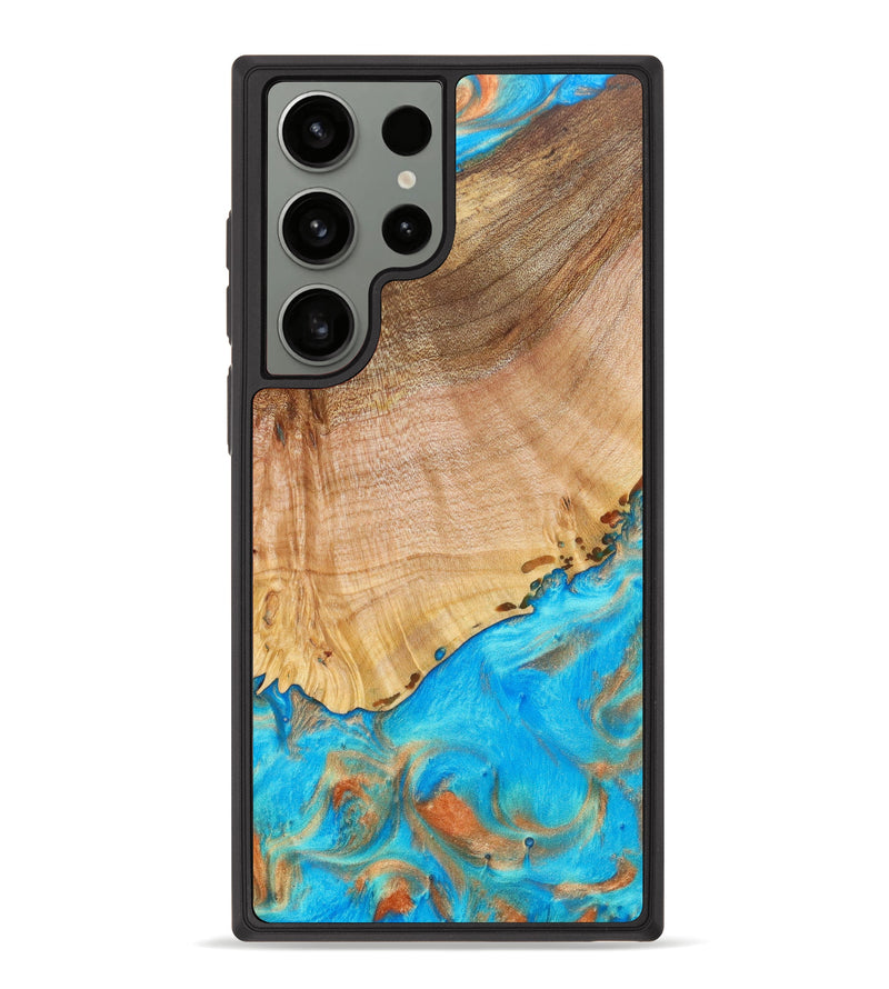 Galaxy S23 Ultra Wood+Resin Phone Case - Jeannette (Teal & Gold, 631037)
