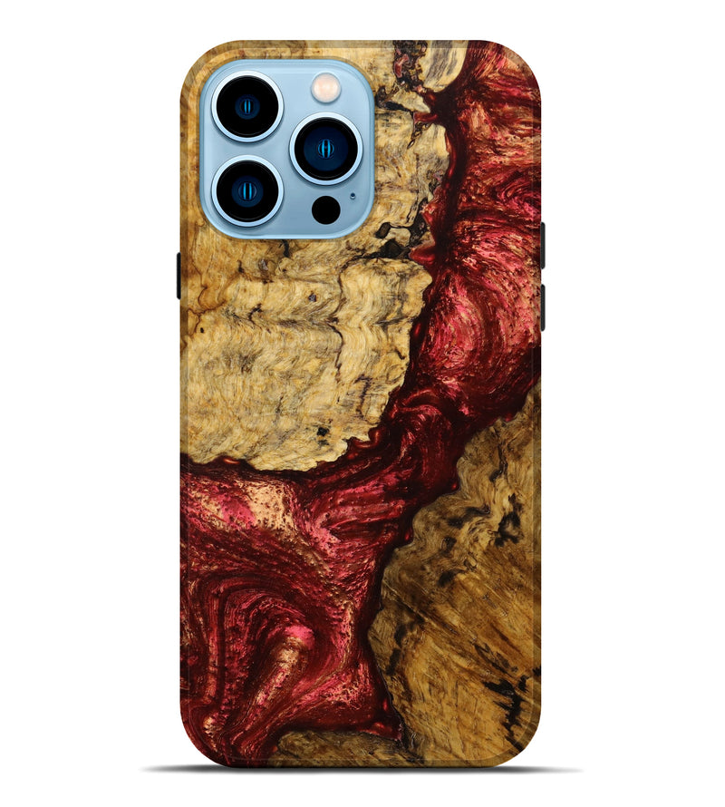 iPhone 14 Pro Max Wood+Resin Live Edge Phone Case - Haylee (Red, 639683)