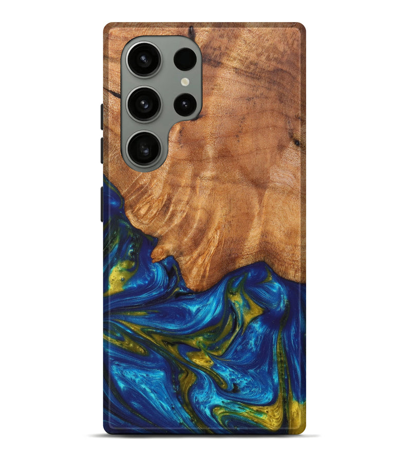 Galaxy S23 Ultra Wood+Resin Live Edge Phone Case - Tamara (Teal & Gold, 625522)